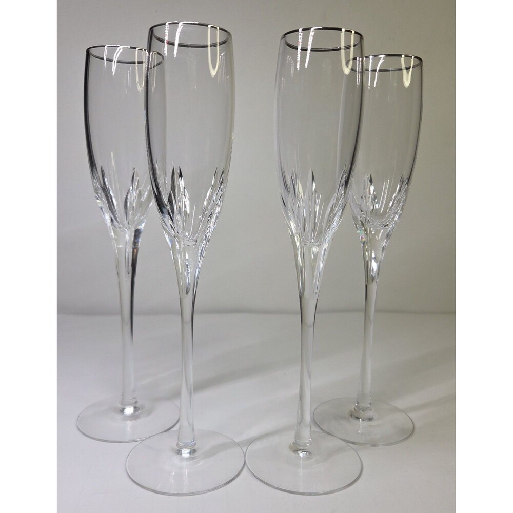 Set Of 4 Lenox Firelight Platinum Fluted Millennium Champagne Glasses 9.5" Lot